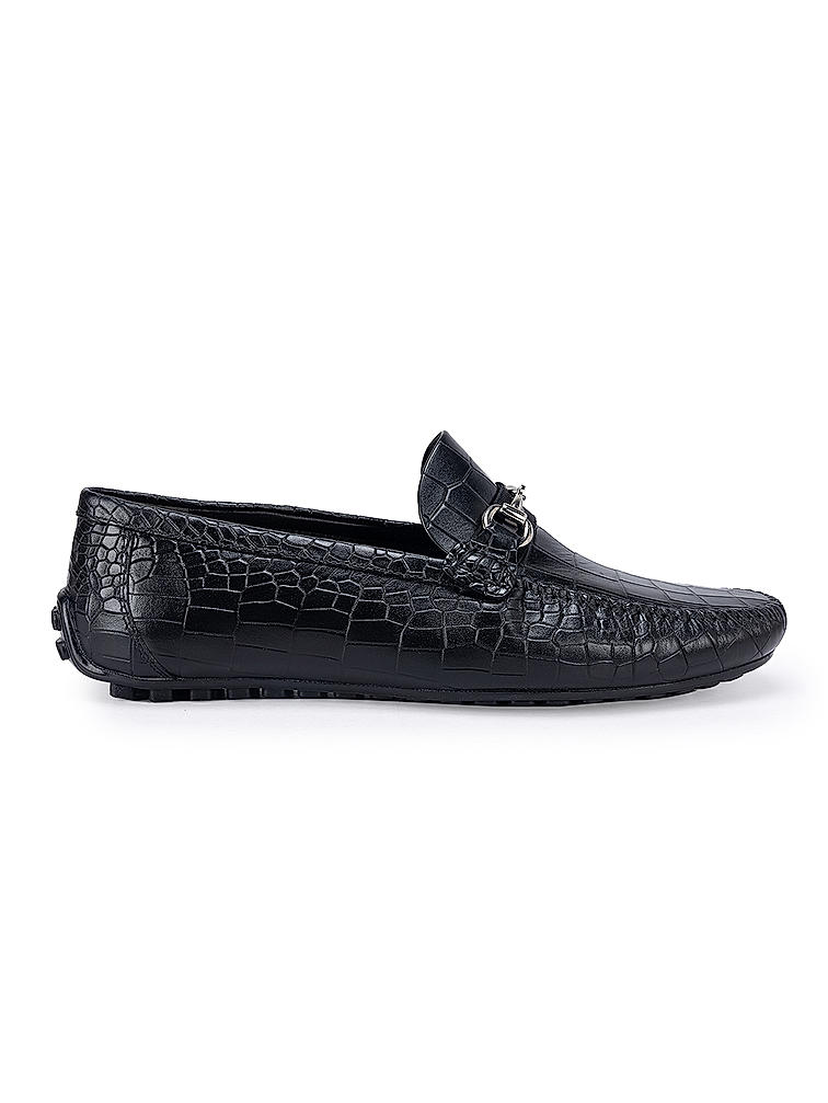 Black Croco Leather Moccasins