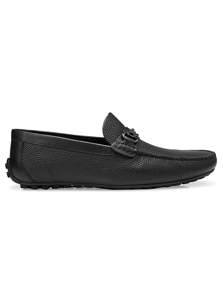 Black Leather Moccasins With Buckle