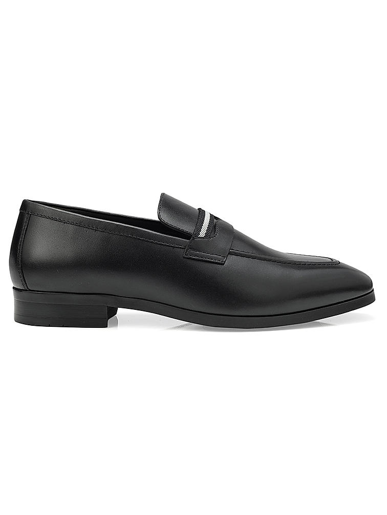 Black Striped Leather Loafers