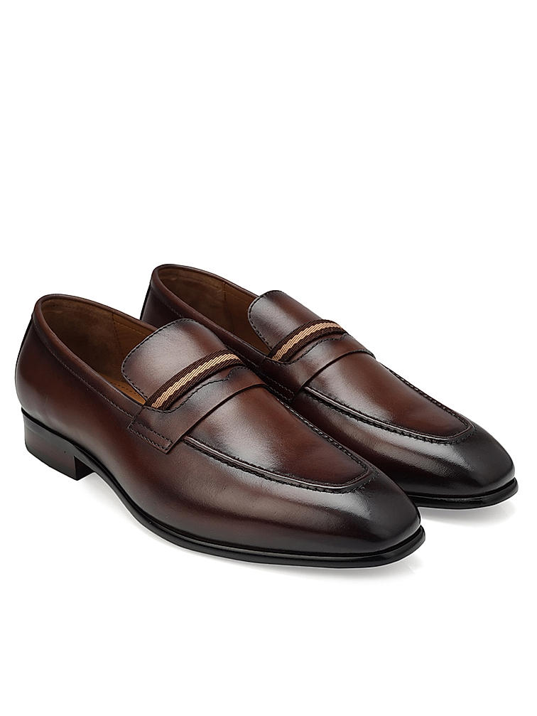 Coffee Striped Leather Loafers