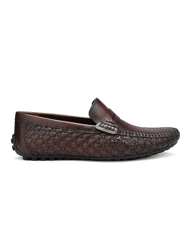 Coffee Textured Leather Moccasins