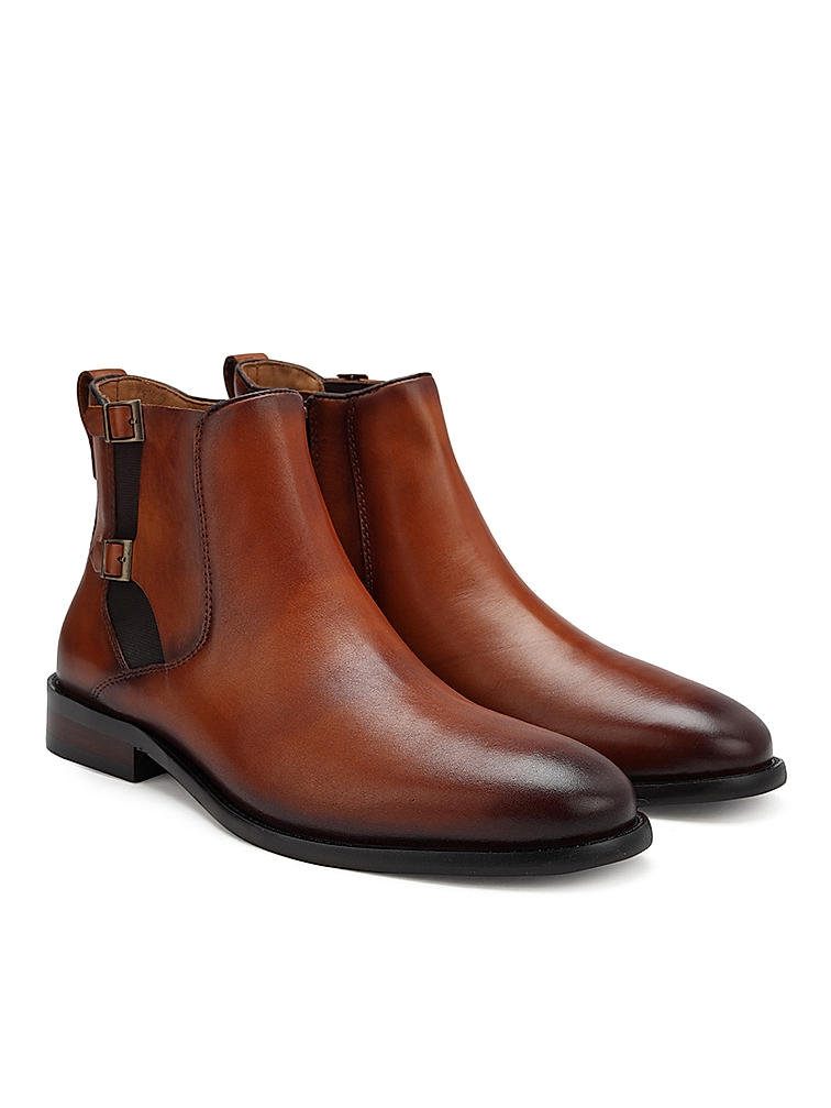 Tan Plain Leather Boots