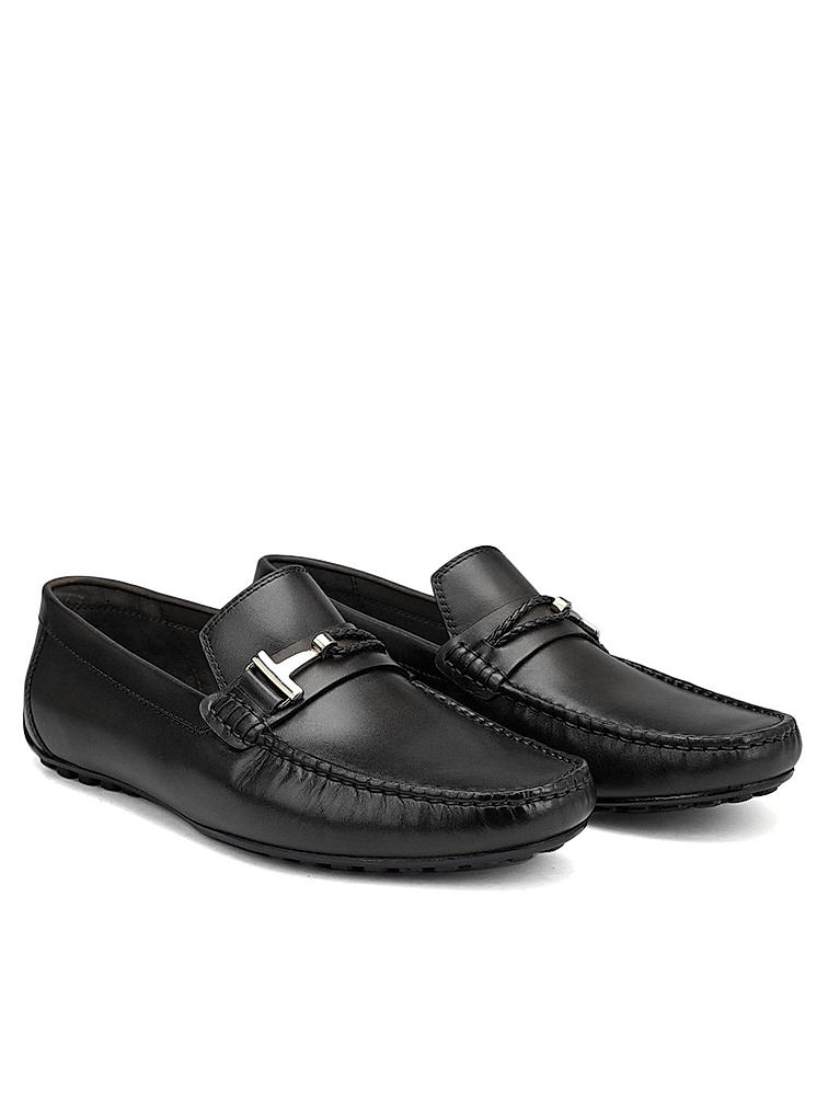 Black Braided Leather Moccasins