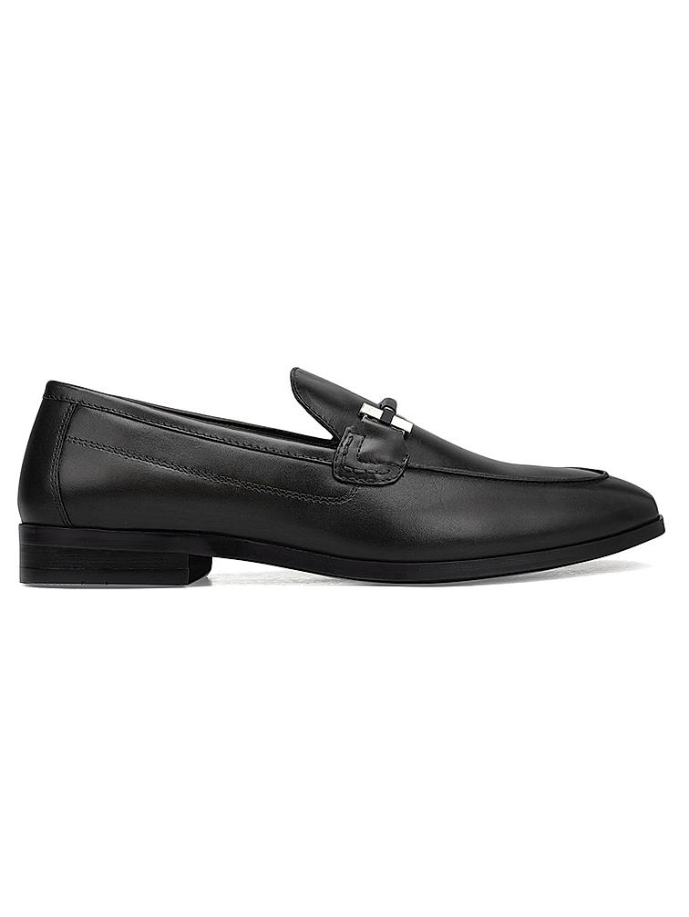 Black Plain Leather Loafers