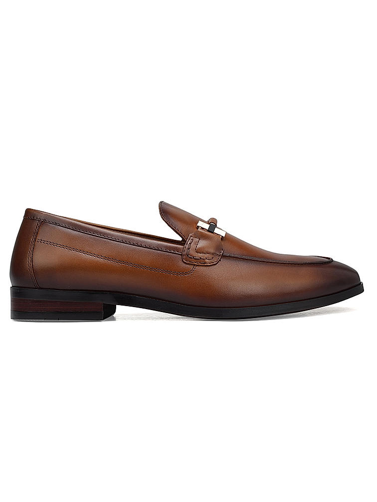 Tan Plain Leather Loafers