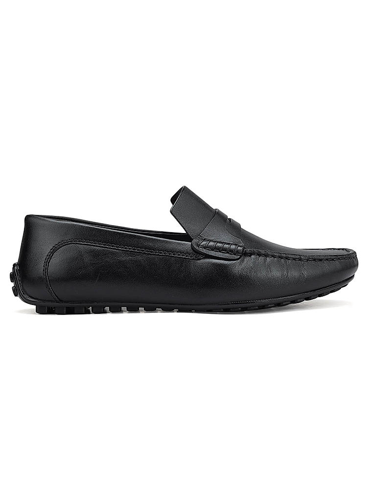 Black Plain Leather Moccasins