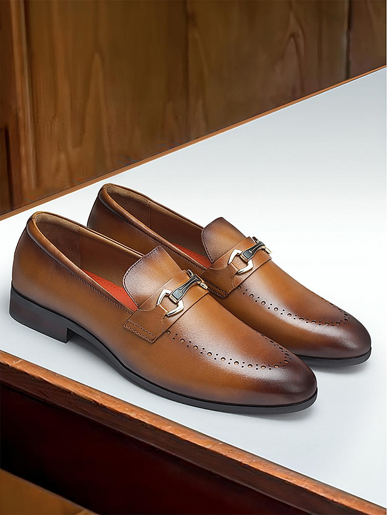 Tan Brogue Leather Loafers