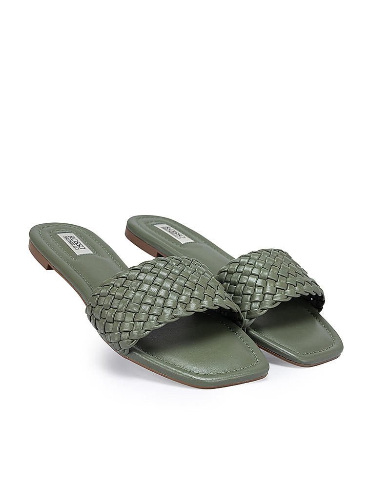 Green Woven Strap Sliders