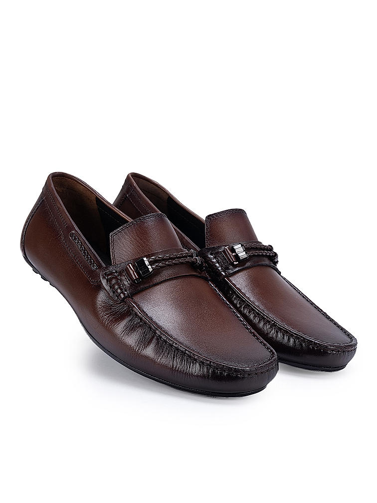 Coffee Braided Leather Moccasins