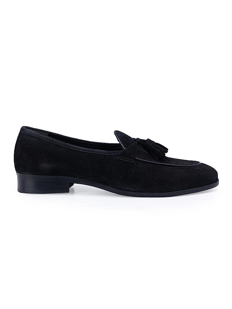 Black Suede Loafers With Tassels