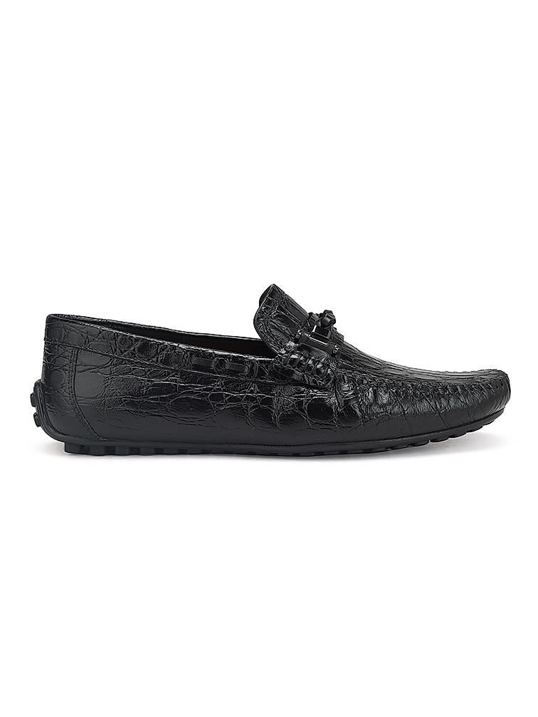 Black Croco Textured Moccasins