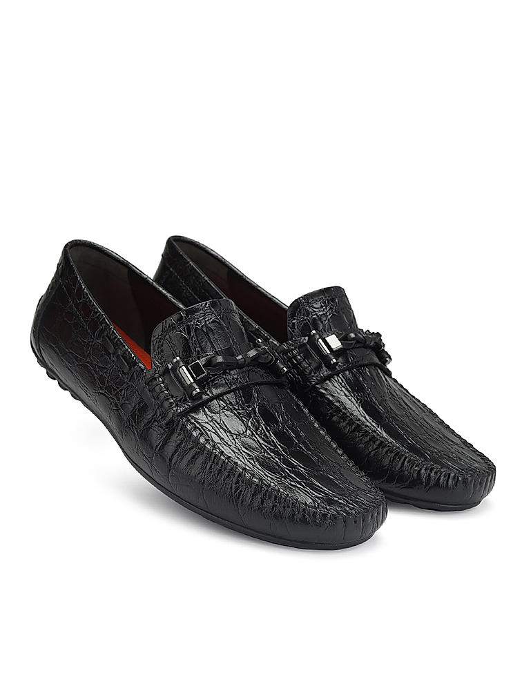 Black Croco Textured Moccasins