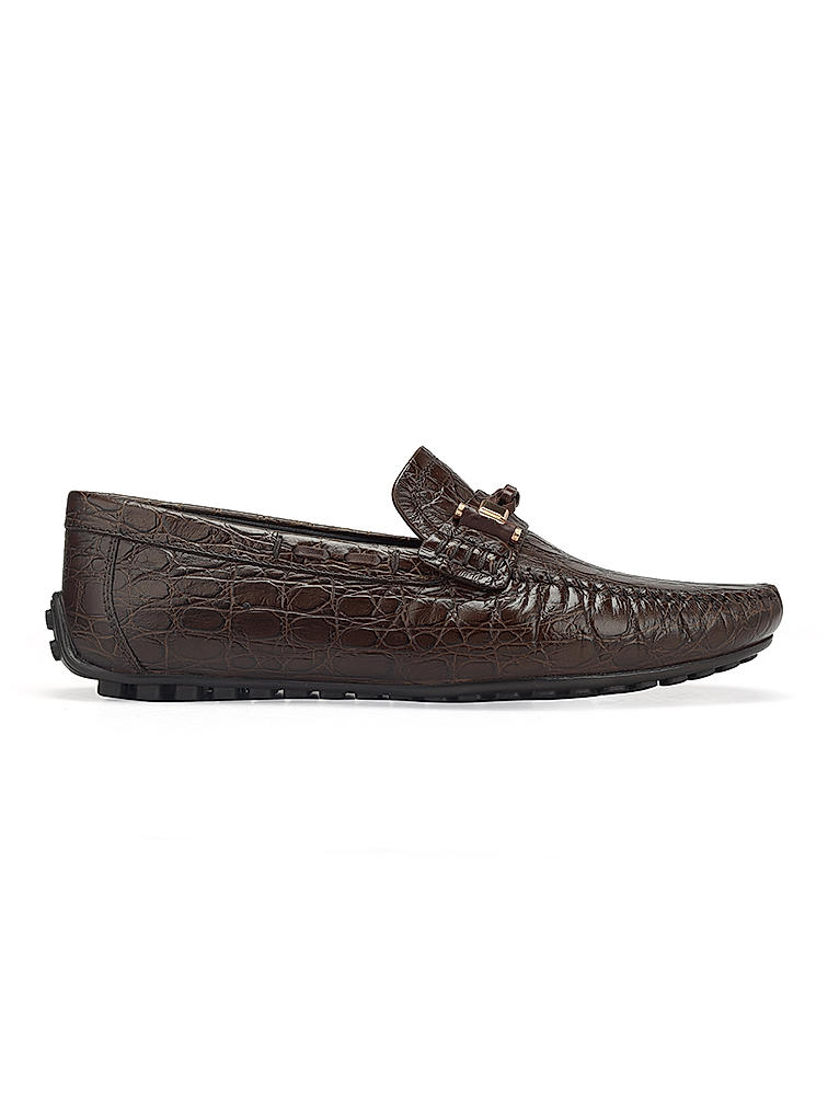 Coffee Croco Textured Moccasins