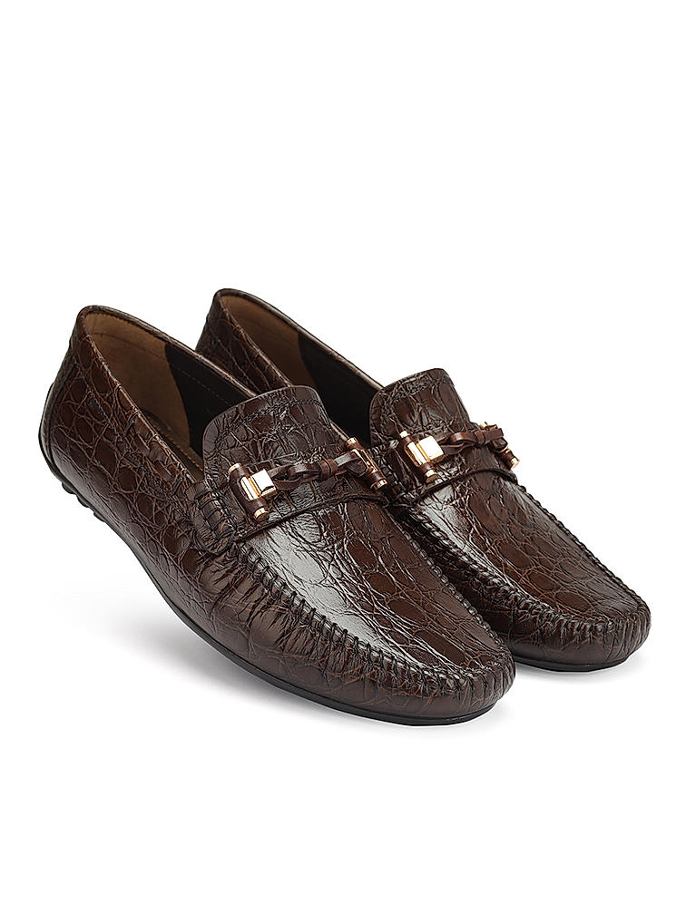 Coffee Croco Textured Moccasins