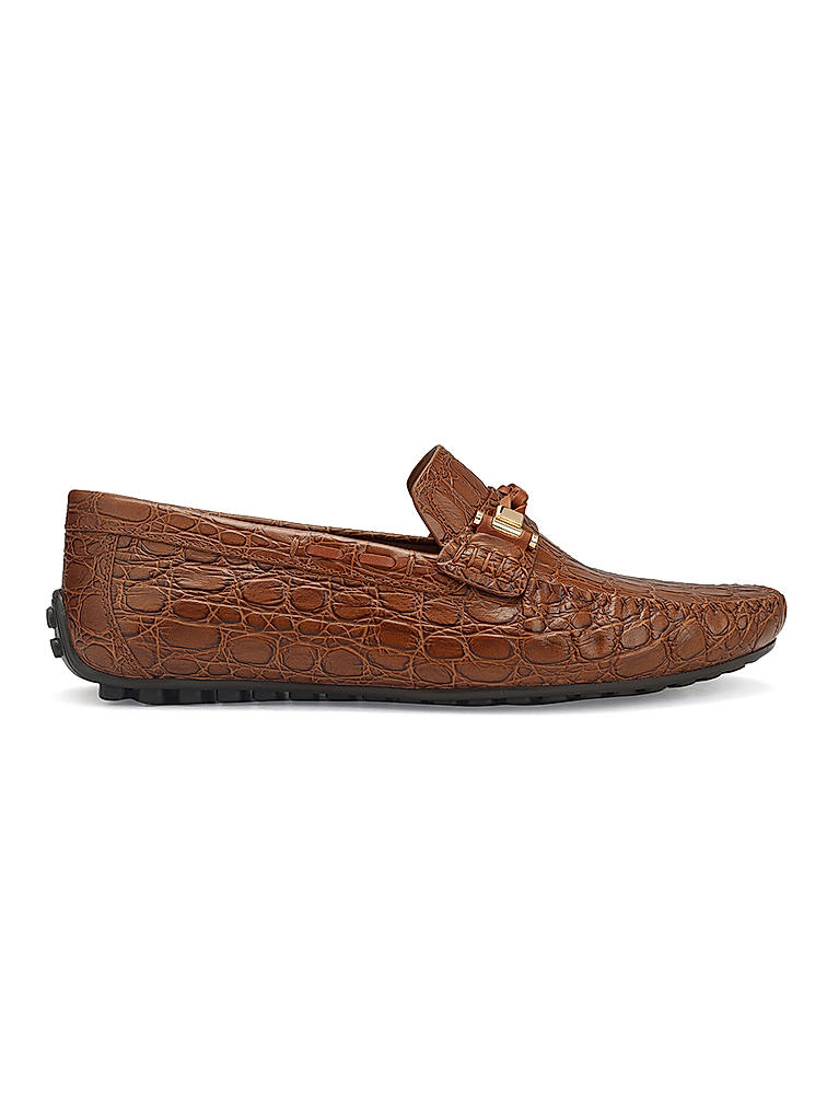 Tan Croco Textured Moccasins