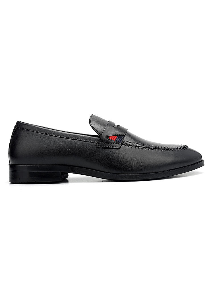 Black Leather Loafers With Top Panel