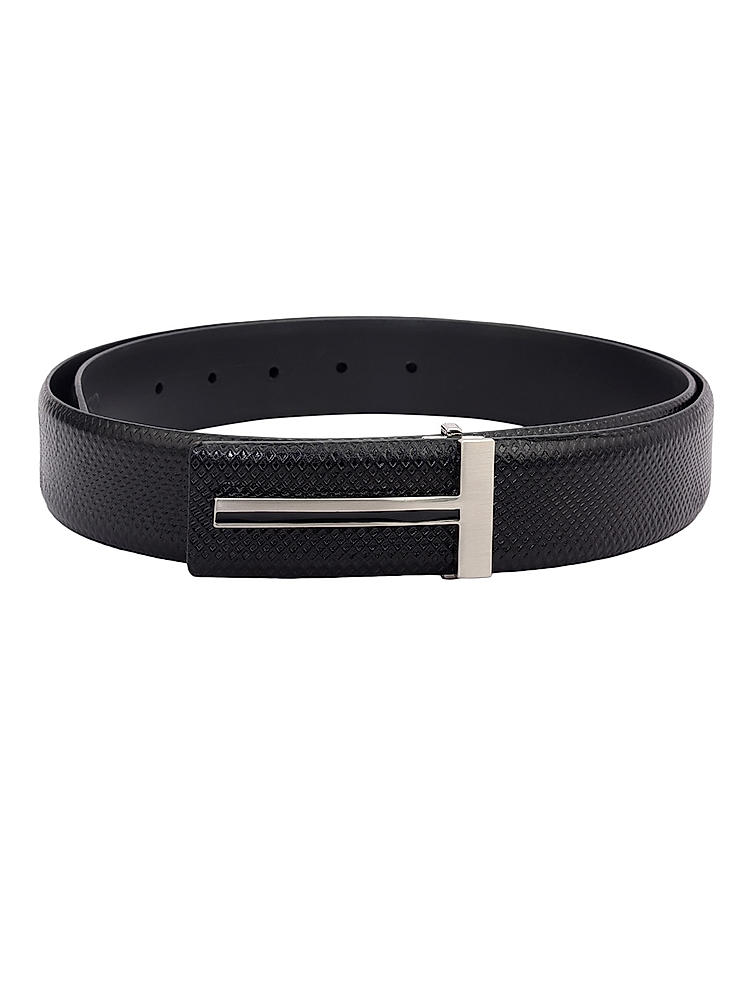 Black Textured Leather Men's Belt