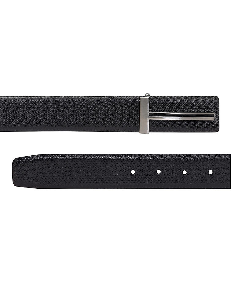 Black Textured Leather Men's Belt