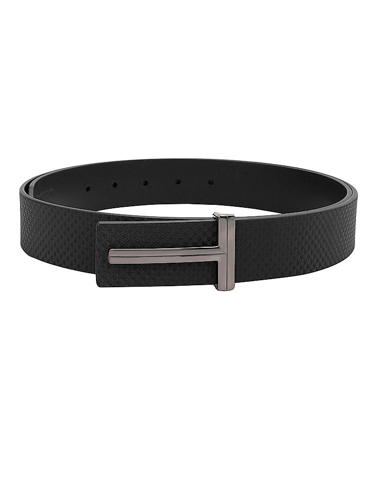 Black Textured Leather Men's Belt