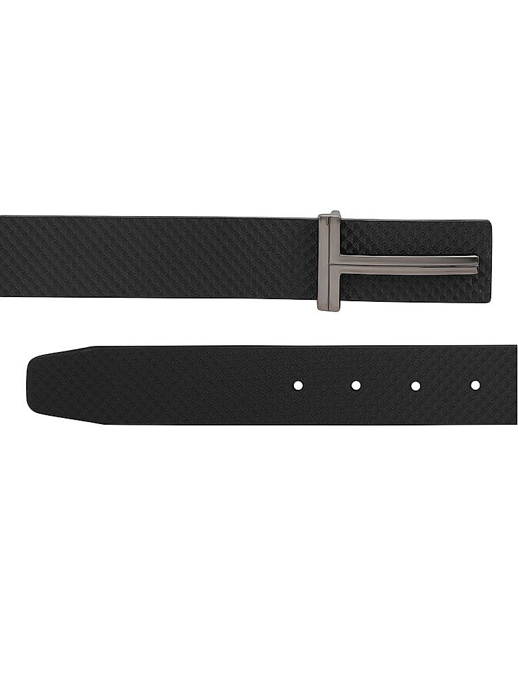 Black Textured Leather Men's Belt