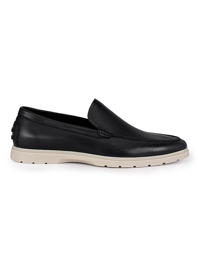 Black Leather Loafers With Contrast Sole