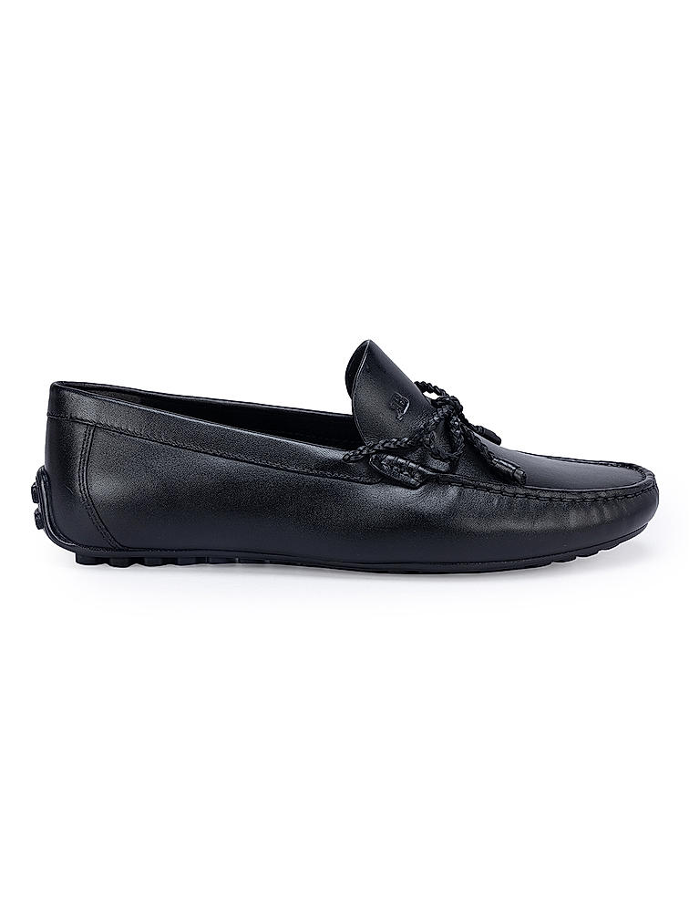 Black Leather Moccasins With Bow Detail