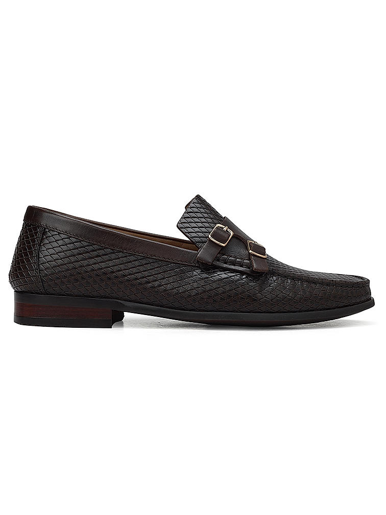 Brown Monk Strap Style Heel Moccasins