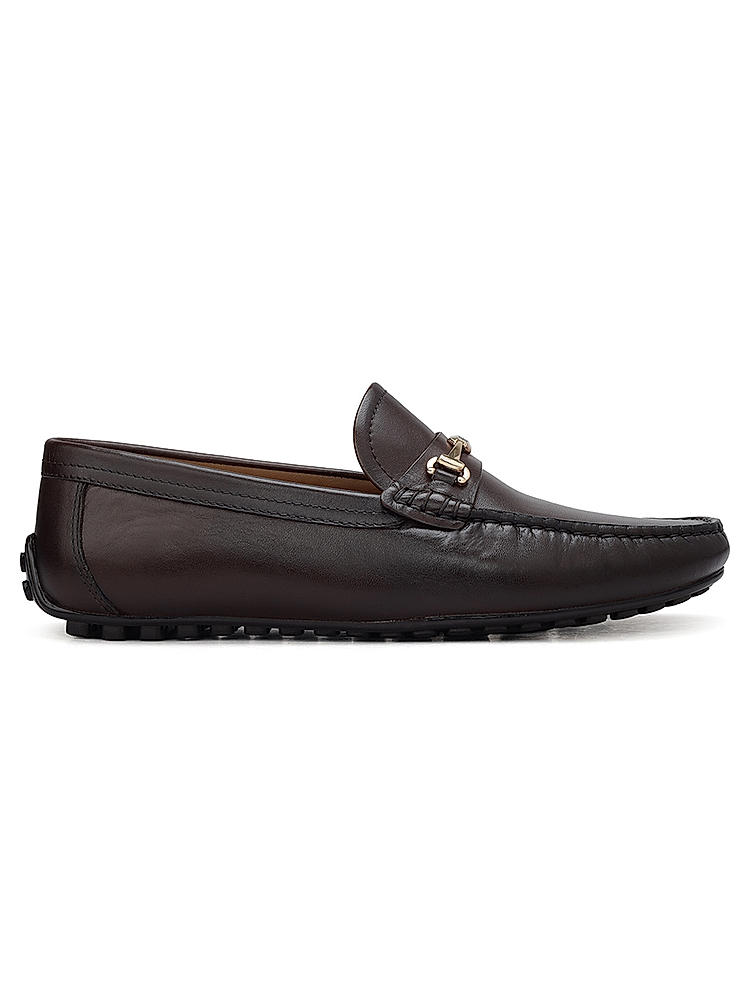 Brown Leather Moccasins With Logo Buckle