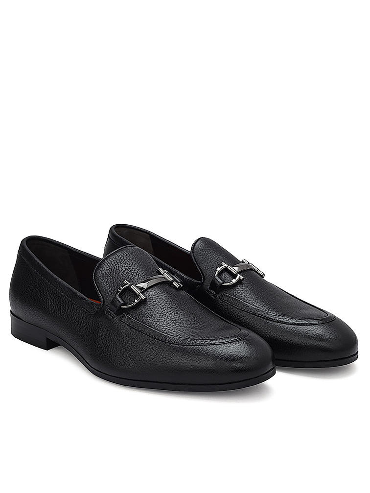 Black Leather Loafers With Buckle