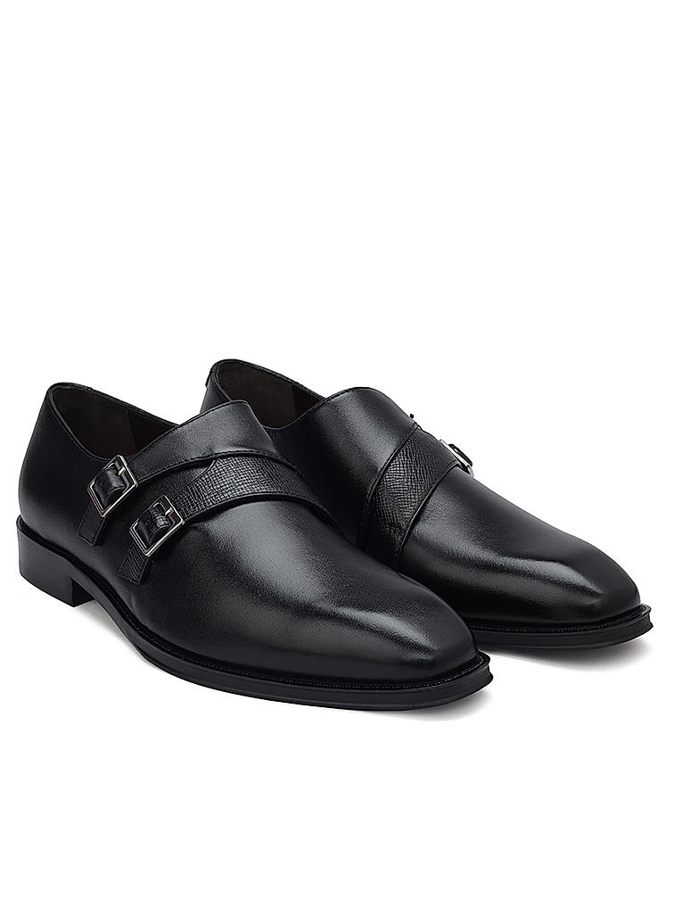 Black Leather Monk Straps