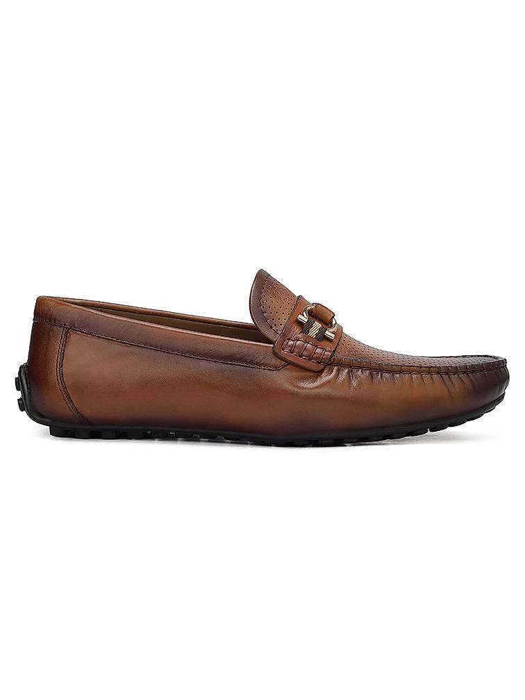 Tan Perforated Leather Moccasins