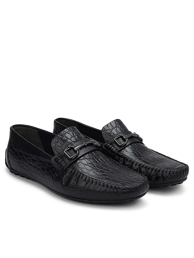 Black Croco Textured Moccasins