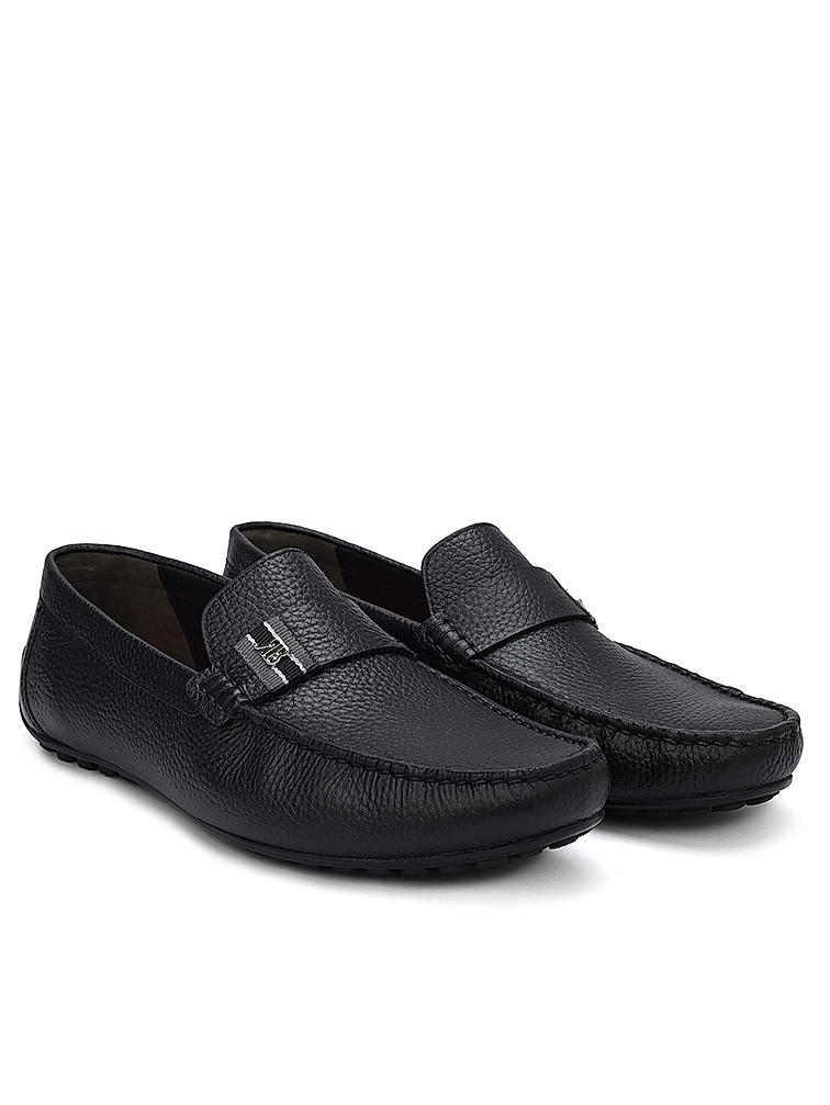 Black Textured Leather Moccasins