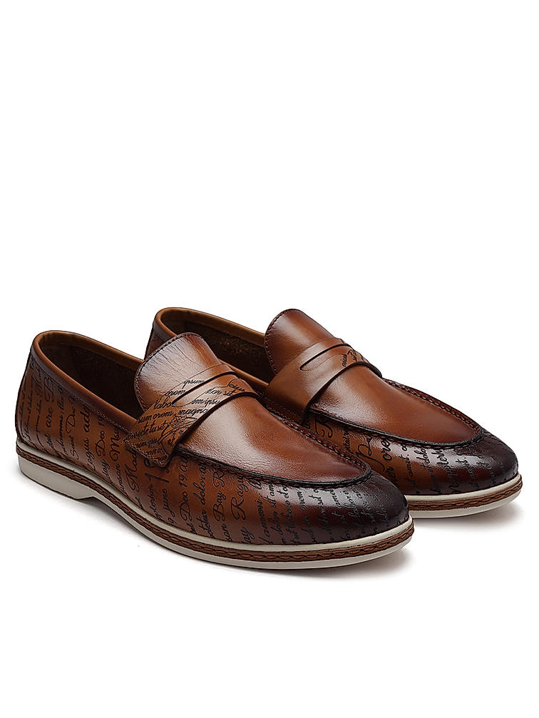 Tan Signato Leather Loafers