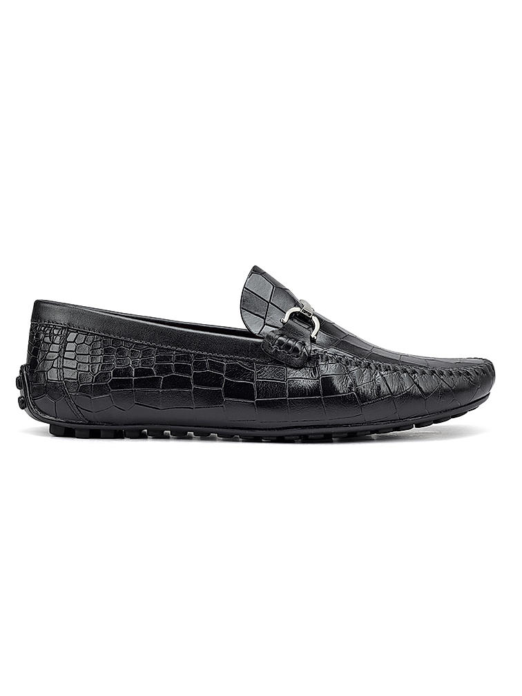 Black Croco Textured Moccasins