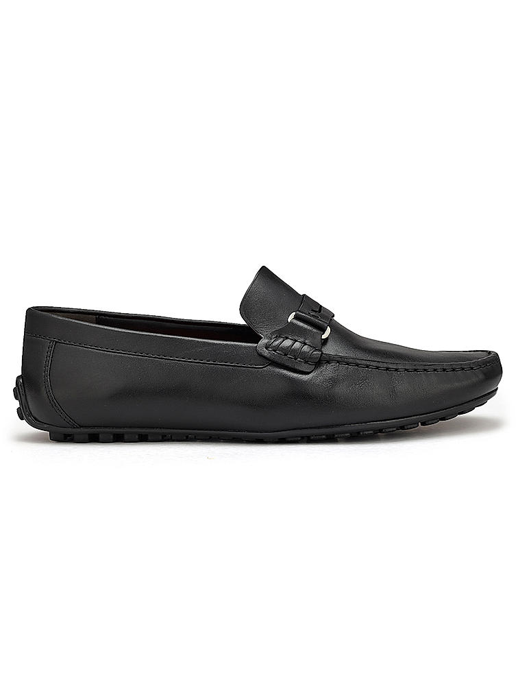 Black Leather Moccasins With Panel