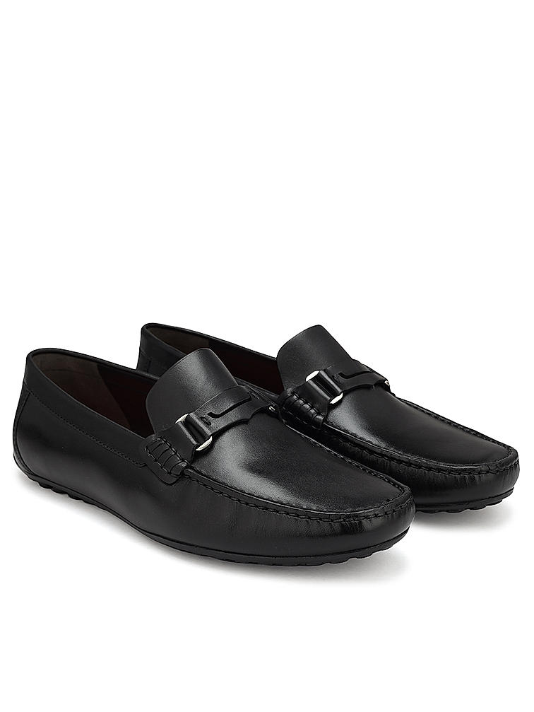 Black Leather Moccasins With Panel