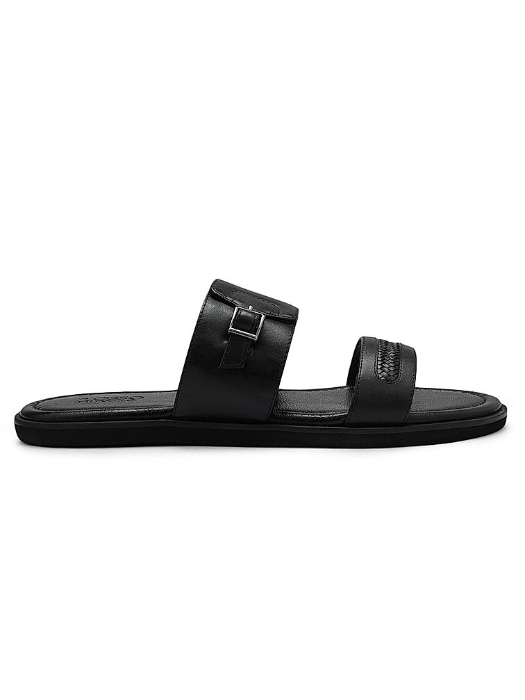 Black Leather Sliders