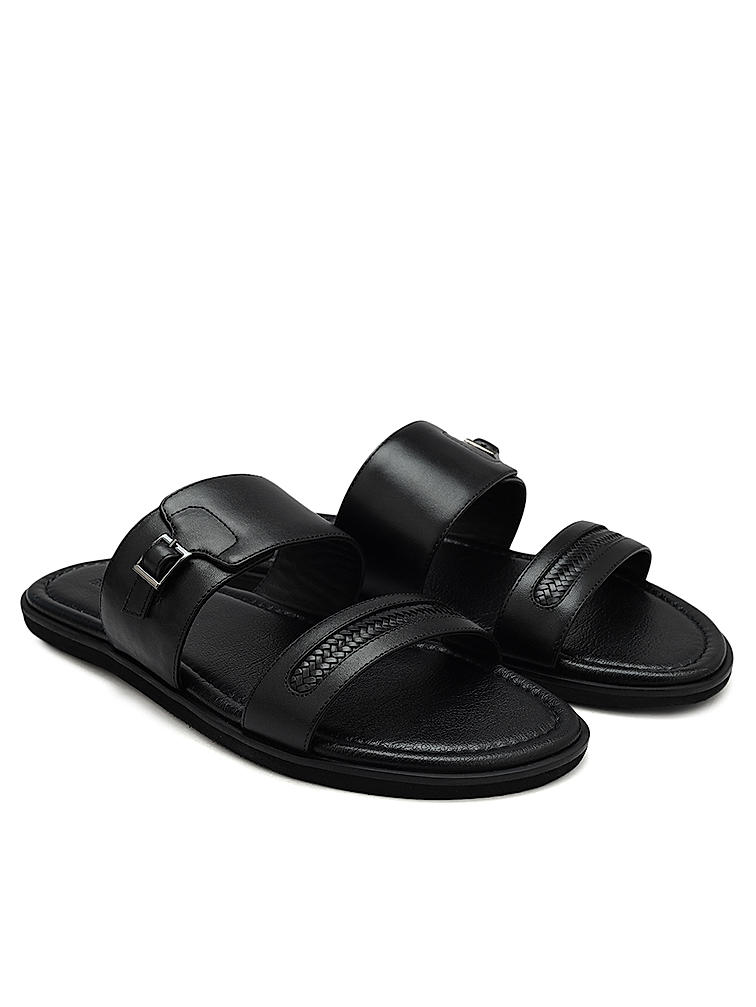 Black Leather Sliders