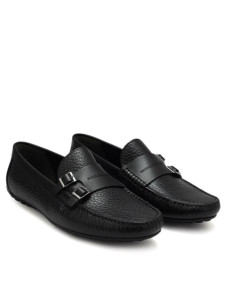 Black Monk Strap Style Moccasins