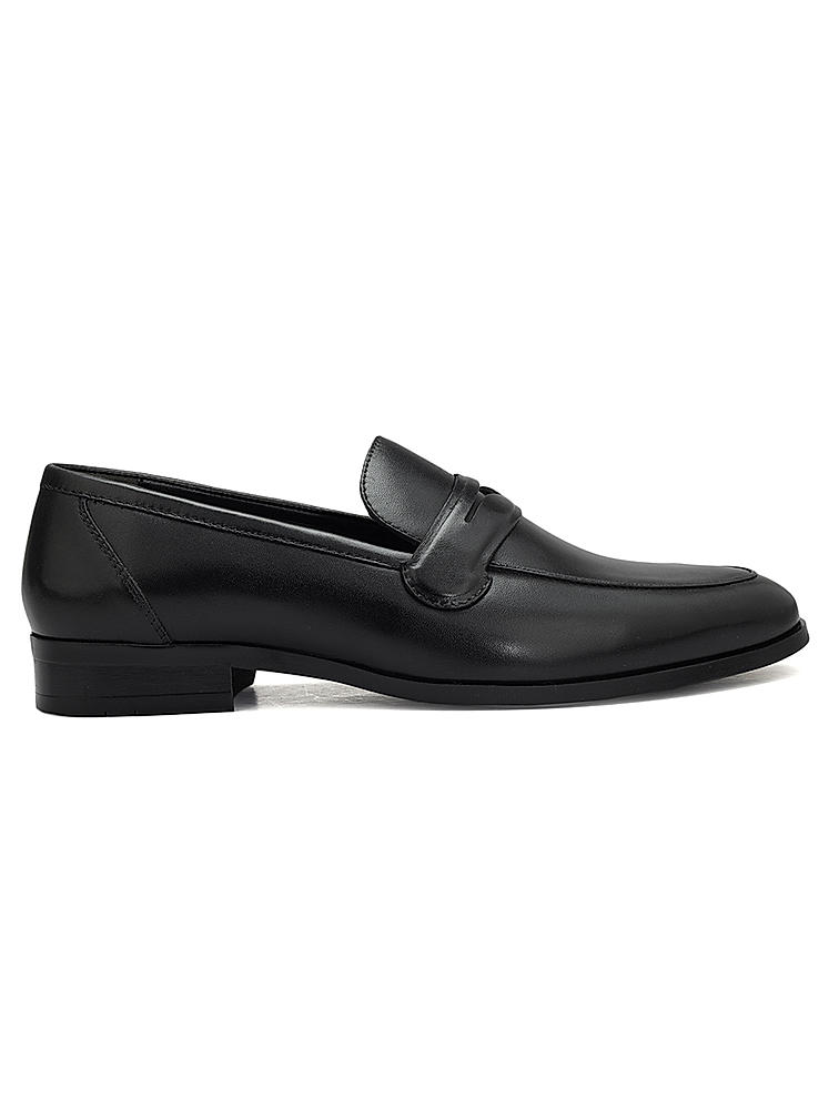 Black Plain Leather Loafers