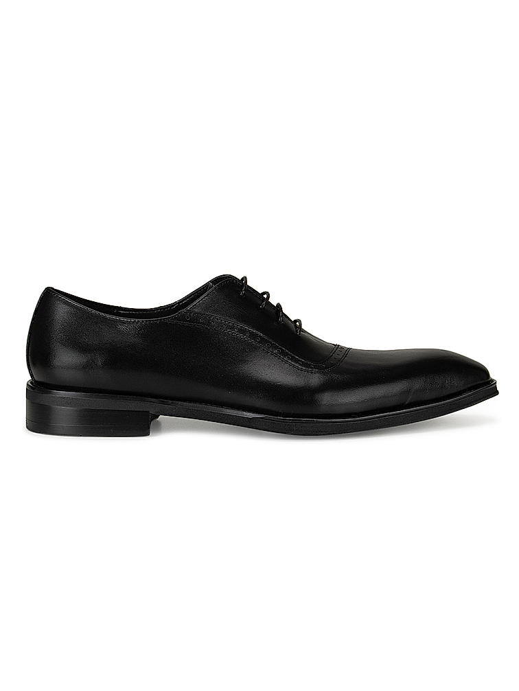 Black Plain Leather Lace-Ups