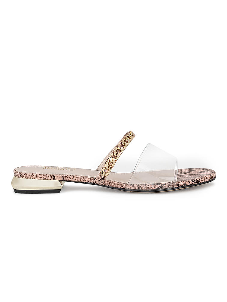 Pink Snake Textured Chain Strap Flats