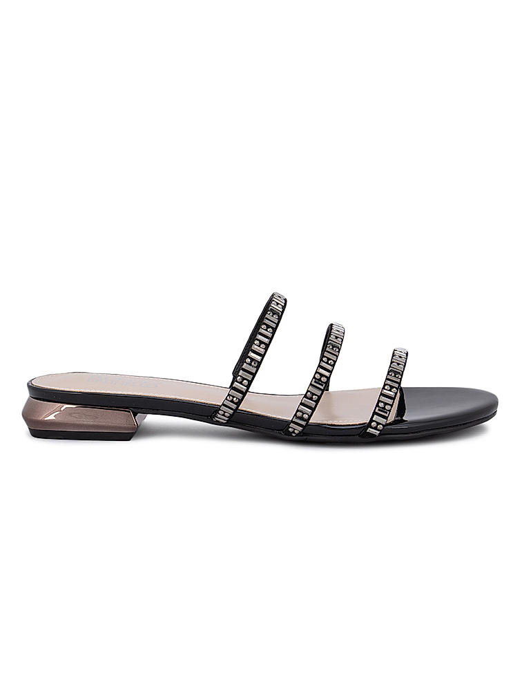 Black Stud Embellished Strappy Flats