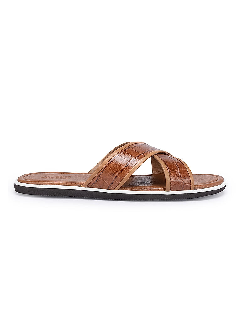 Tan Croco Textured Sliders