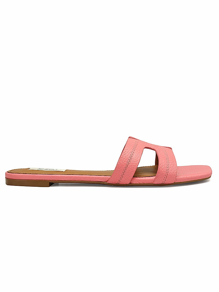 Pink Textured Leather Sliders