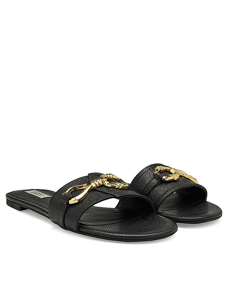 Black Sliders With Gold Embellishment