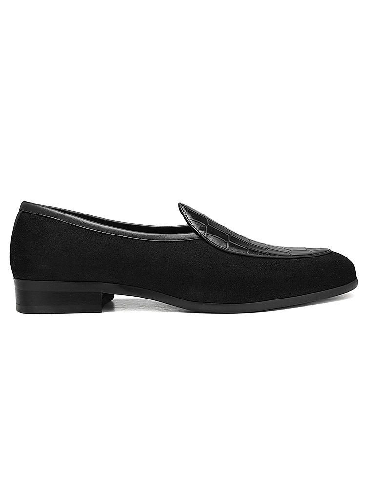 Black Croco Textured Loafers