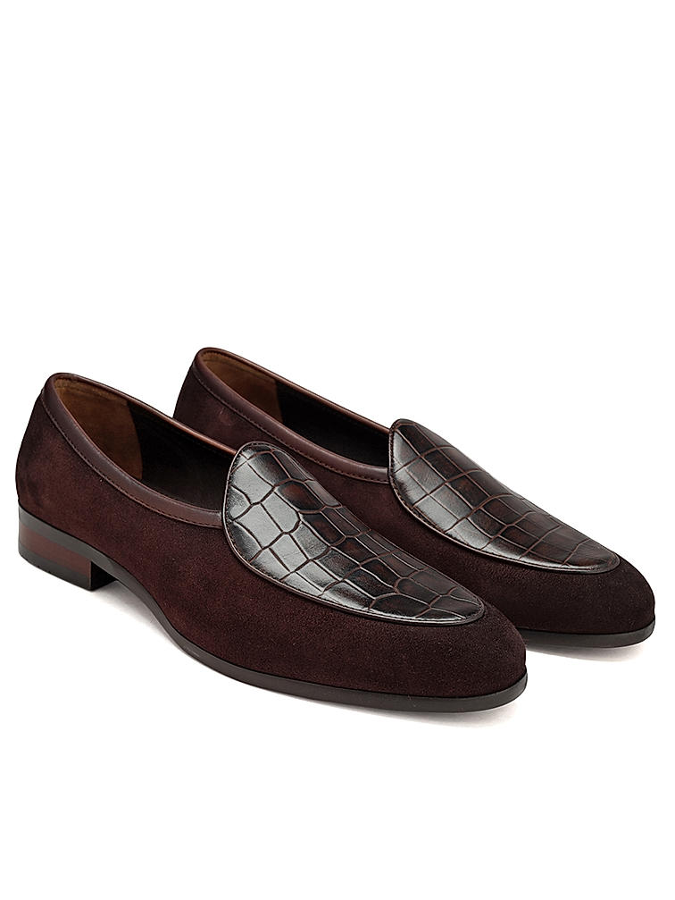 Coffee Croco Textured Loafers