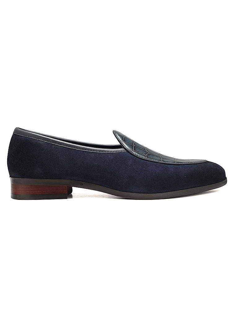 Navy Croco Textured Loafers